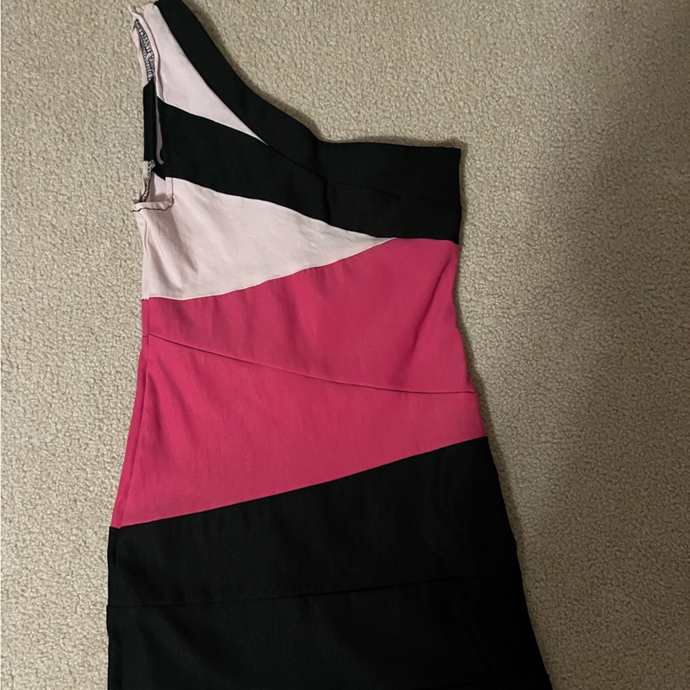 Pink and Black Colorblock Dress